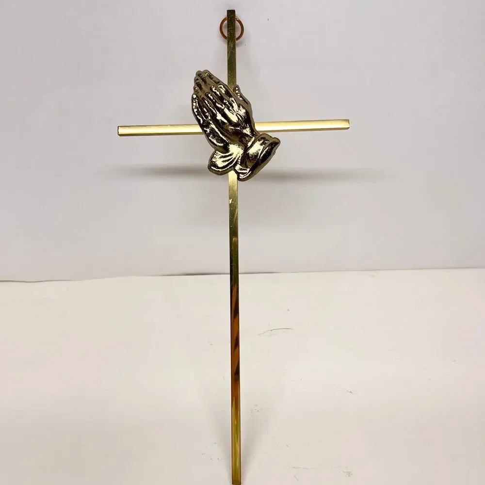 Vintage Brass 10” Praying Hands Christian Cross